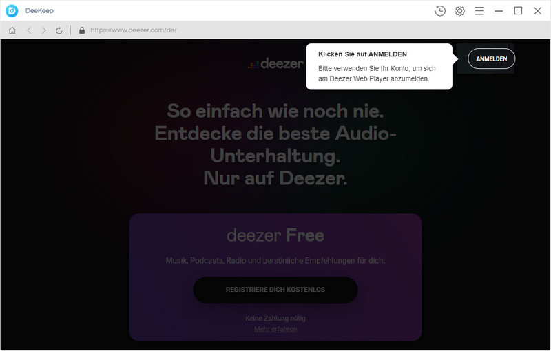 Sich bei Deezer-Konto anmelden