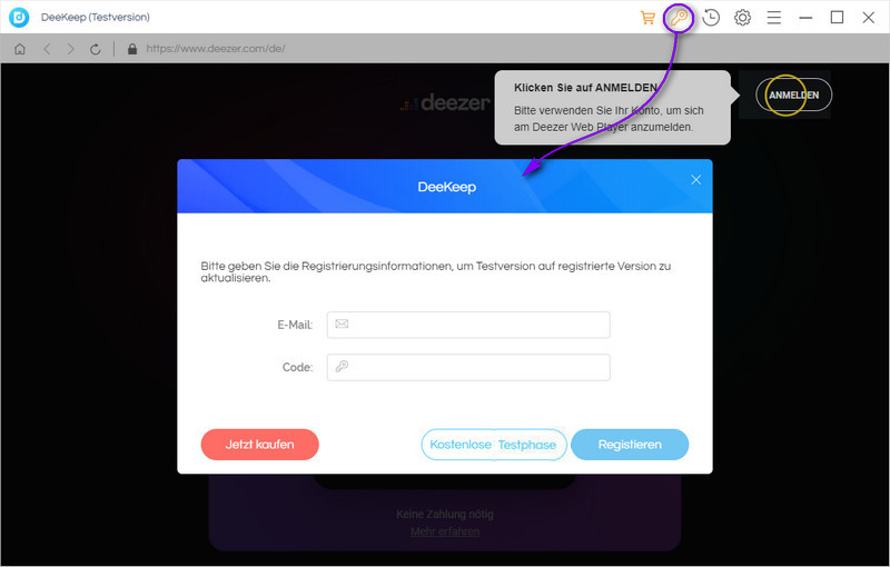 DeeKeep Deezer Music Converter registrieren