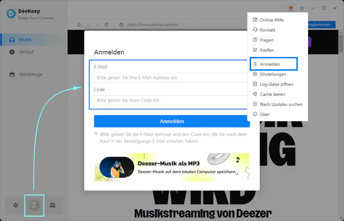 Deezer Musik Webplayer öffnen